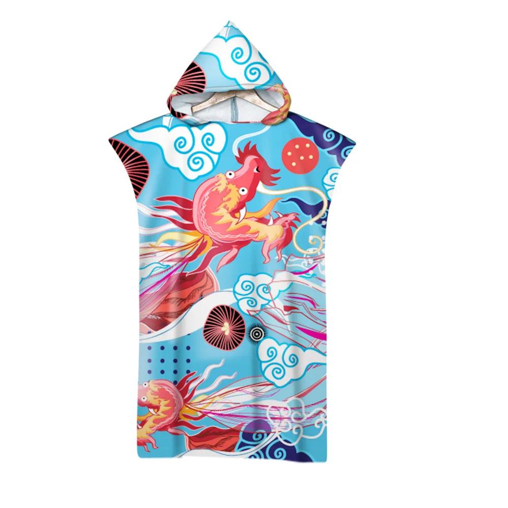 Hooded Bath Towel Robe Poncho Swimming Beach Towel Surf Man Lady Fast Quick Dry Bathrobe Beachwear-Floral Elephant Owl Pattern