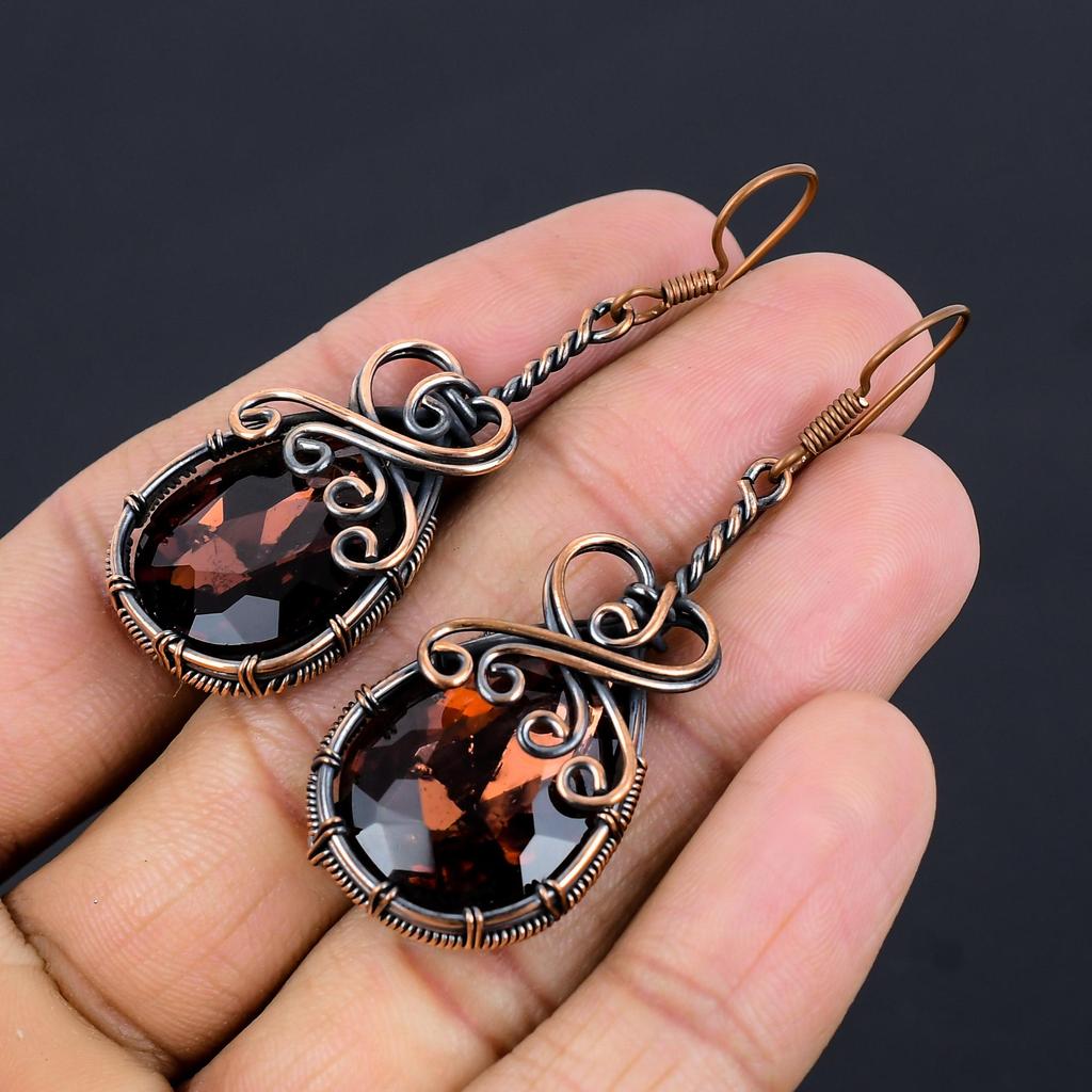 Pink Amethyst Earrings Gemstone Jewelry, 999 Copper Wire Wrapped Earrings, Handmade Beautiful Jewelry Earrings