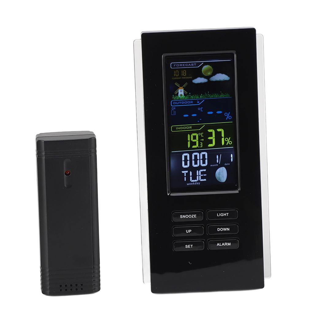 Wireless Weather Forecast Station Indoor Outdoor Thermometer Hygrometer Color Display Digital Temperature Humidity Monitor Alarm Clock Backlight