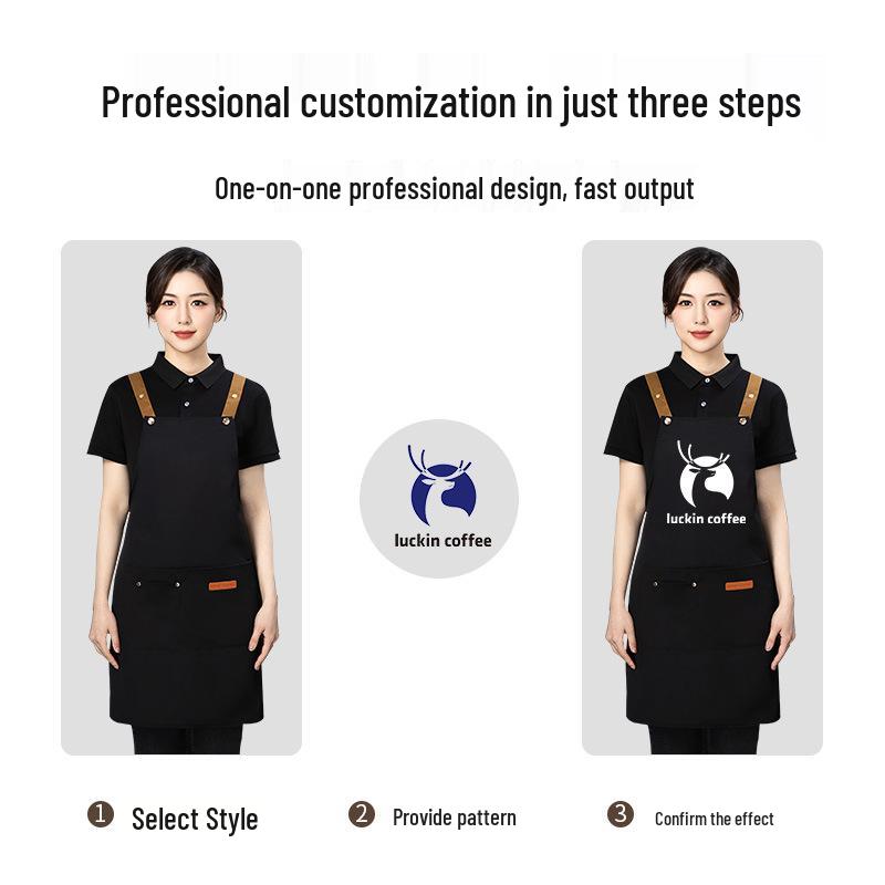 Breathable Waterproof Oil-Proof Kitchen Apron with Logo for Catering and Cooking Two-button Dark Green/Water-repellent