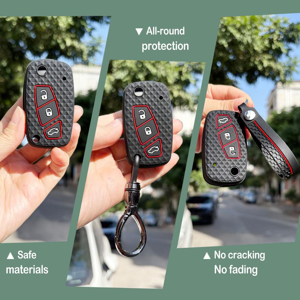 Schlüsselanhänger Schutzhülle Passend für Fiat Panda Dot Grande Punto Linea Stilo Streetka Fahrzeuge Bravo Silikon Auto Smart Key Fob Hülle Halterung