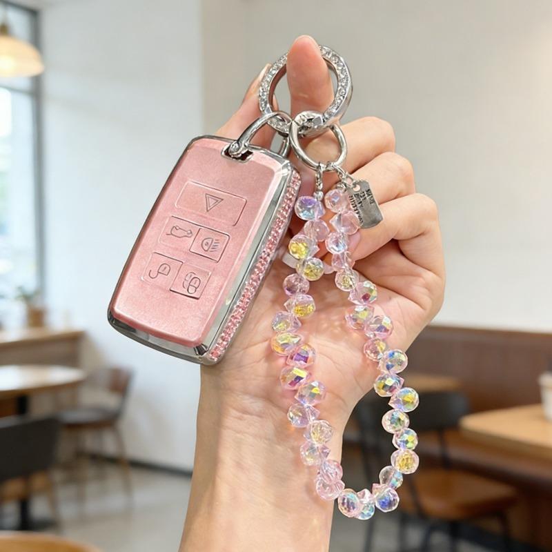 [ Side Diamonds ] 4 Buttons TPU Car Key Case Cover Shell Fob for Jaguar XE XF F-PACE & Land Rover Range Rover Evoque Discovery S