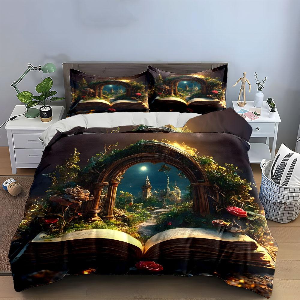 Fantasy Book Decor Set - Home Soft Skin-Friendly Bedding Set Includes 1 Duvet Cover And 2 Pillowcase, Gift
