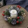 1/2pcs Christmas Candle Holders with Artificial Pine Branches & Berries New Year Home Table Decoration DIY Candle Wreath Gifts
