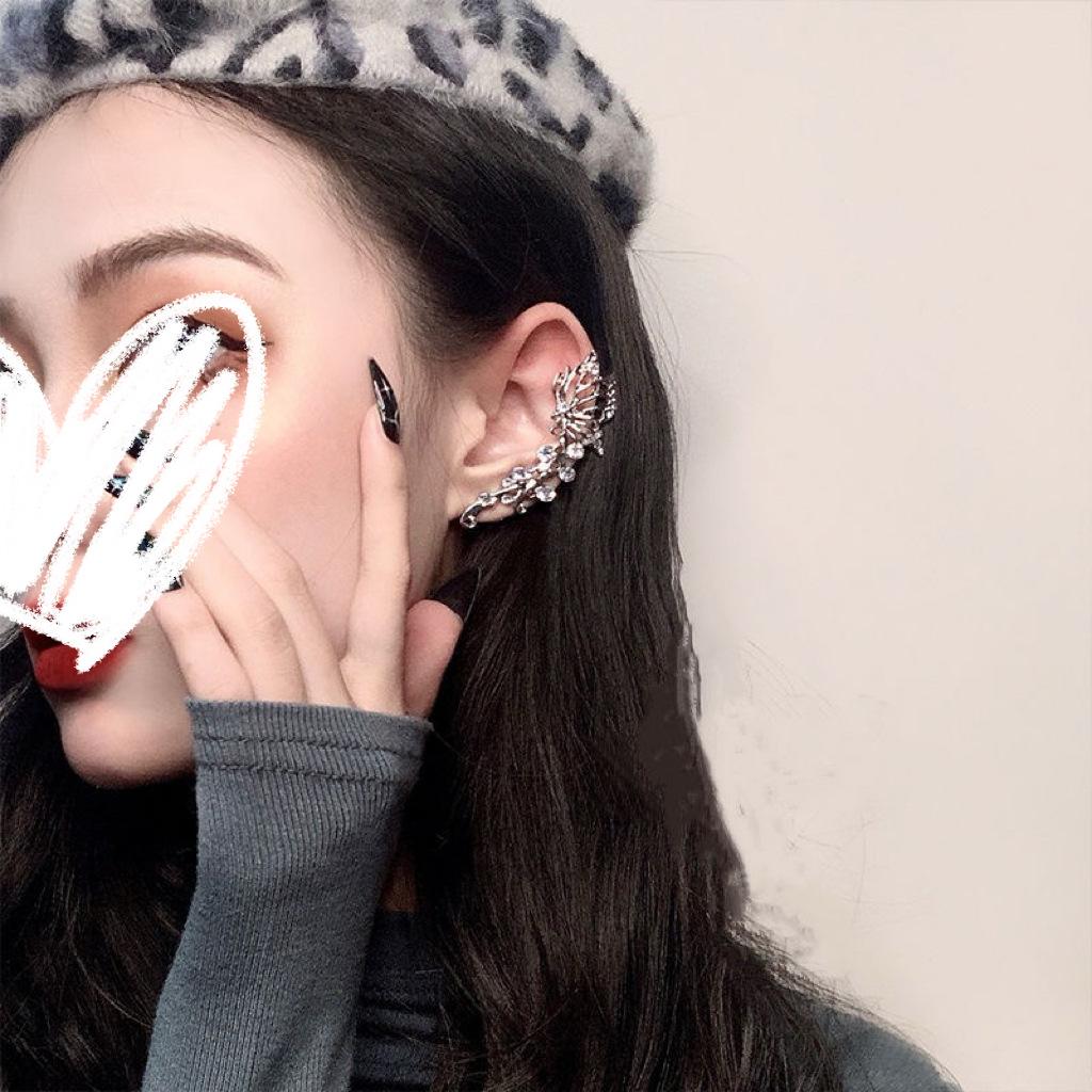 Super fairy rhinestone butterfly integrated elf ear bone clip red earrings temperament personality exaggerated ear hanging earrings