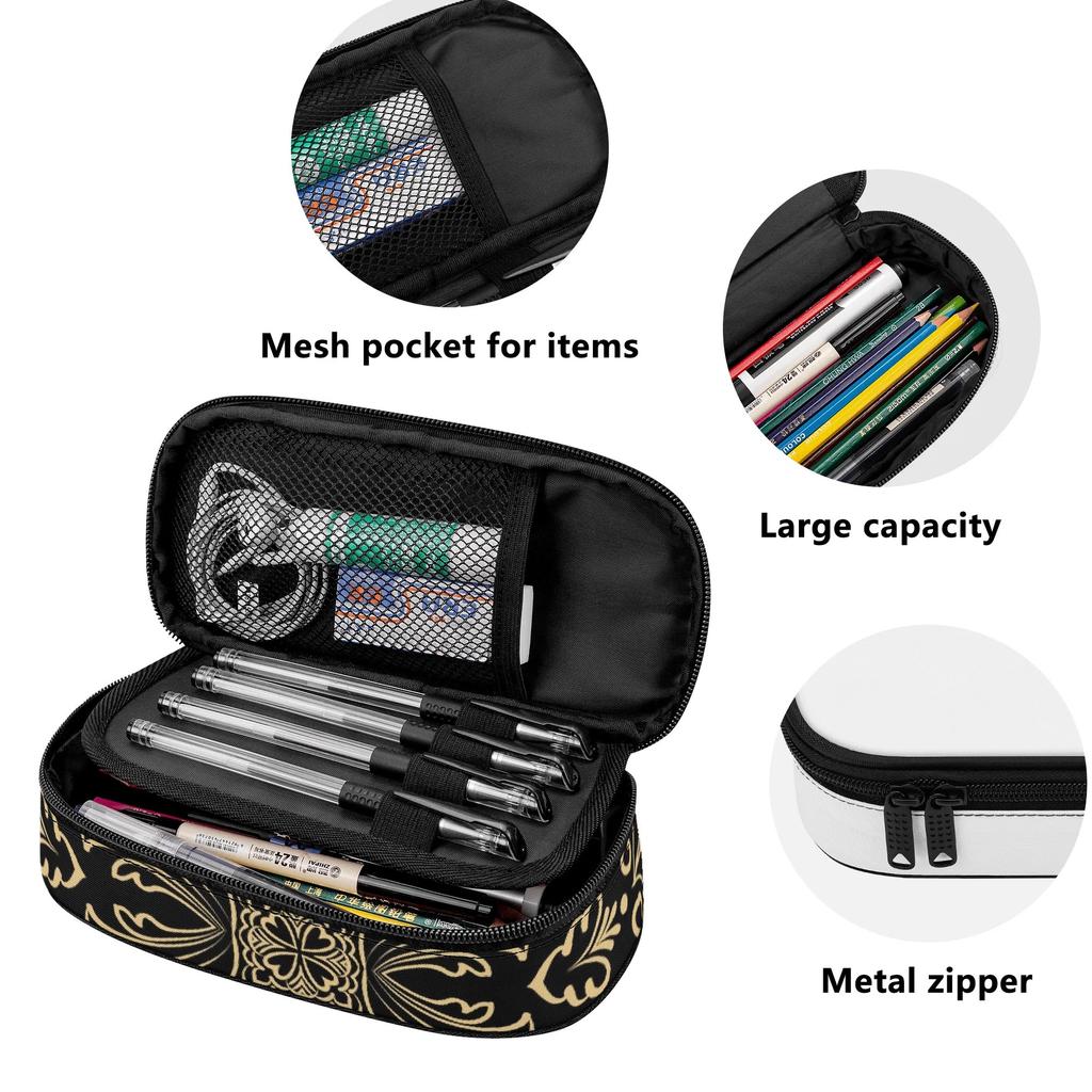 Pencil Pouch Portable 300D Polyester Easy Open Zipper with Main Pocket Mesh Layer and Removable Pen Divider for Classroom Use