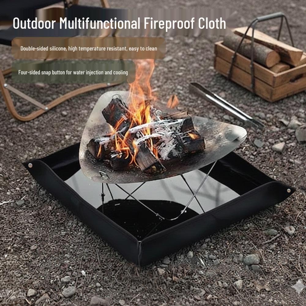 Fireproof Silicone Camping Stove Mat - Double-Sided, Water-Injectable, High-Temperature Resistant, Easy-Clean Fabric
