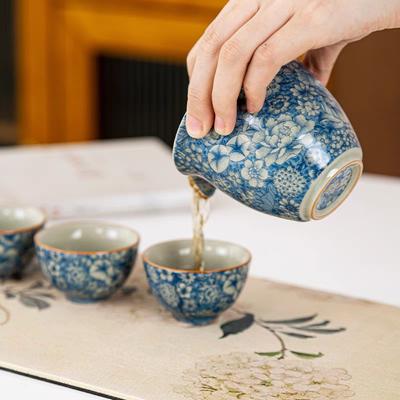 Old Clay Tea Cup, Tea Brewing Bowl, Ceramic, Single Ceremony,Ceremony, Bamboo Hat Tureen, High-End Sancai Gaiwan, Blue and White