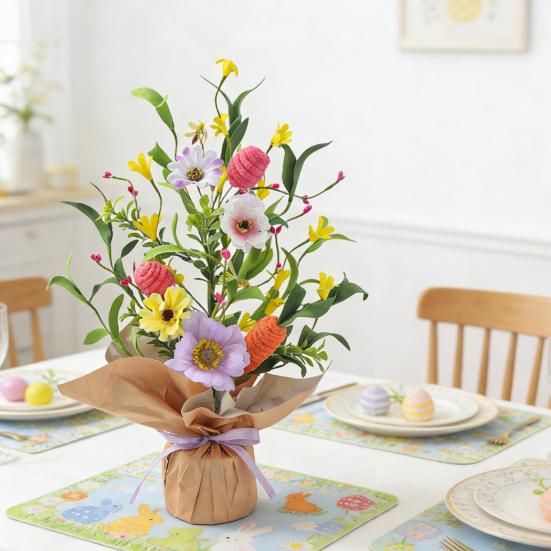 Künstliche Oster-Topfpflanzen 42 cm Osterei-Baum Tischdekorationen mit Pfeifenreiniger-Karotten Künstliche Blumen für Kaminsims Kamin Haus Frühling Dekor