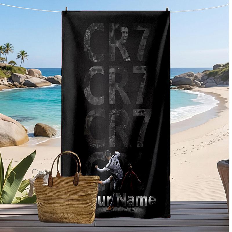Cristiano Ronaldo Personalisier Handtuch mit Aufdruck Fußball Logo Unterstützung Benutzerdefinierter Name Text Saugfähiges Handtuch Für Sport Reisen Besonderes Geschenk