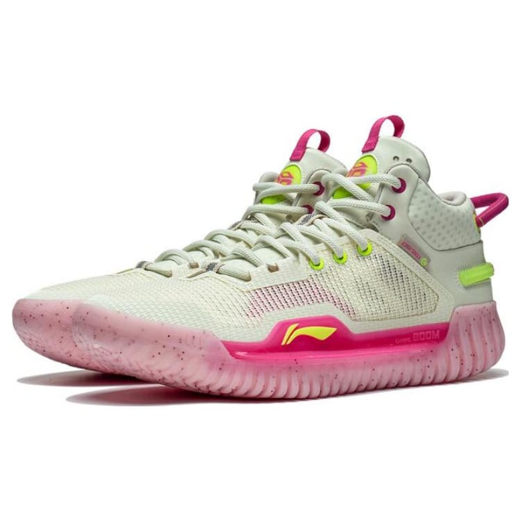Li Ning Badfive 3 Comfortable Slip Resistant Mid Top Basketball Shoes Men's Cream White ABFT015-4