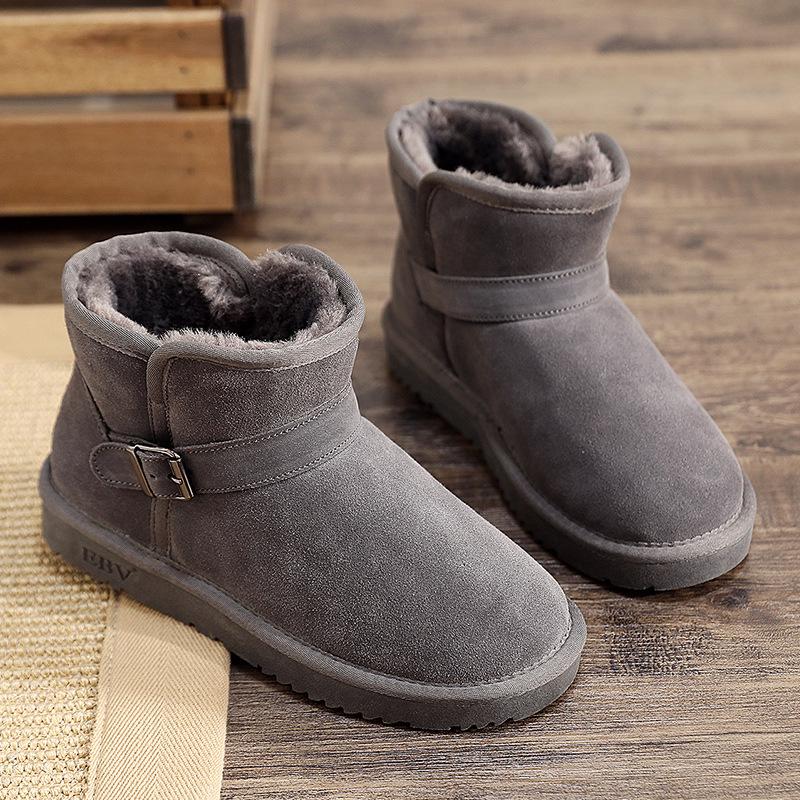 EBV New Cowhide Snow Boots Women's Short Boots Short Boots Thickened Fur Integrated Non-slip Bread Shoes Cotton Shoes