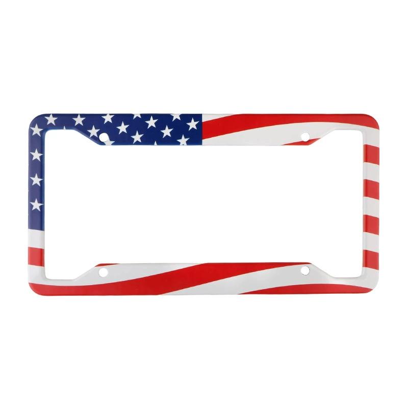 2pcs Car Parts Stainless Steel USA Flag License Plate Frame Cover For USA Standard Car License Plate Holder