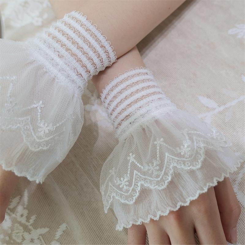 Lace Ruffle Cuff Sleeves for Bride Women Wrist Cuffs Detachable Faux Sleeves Sweater Elastic Cuffs Decorative Handwear