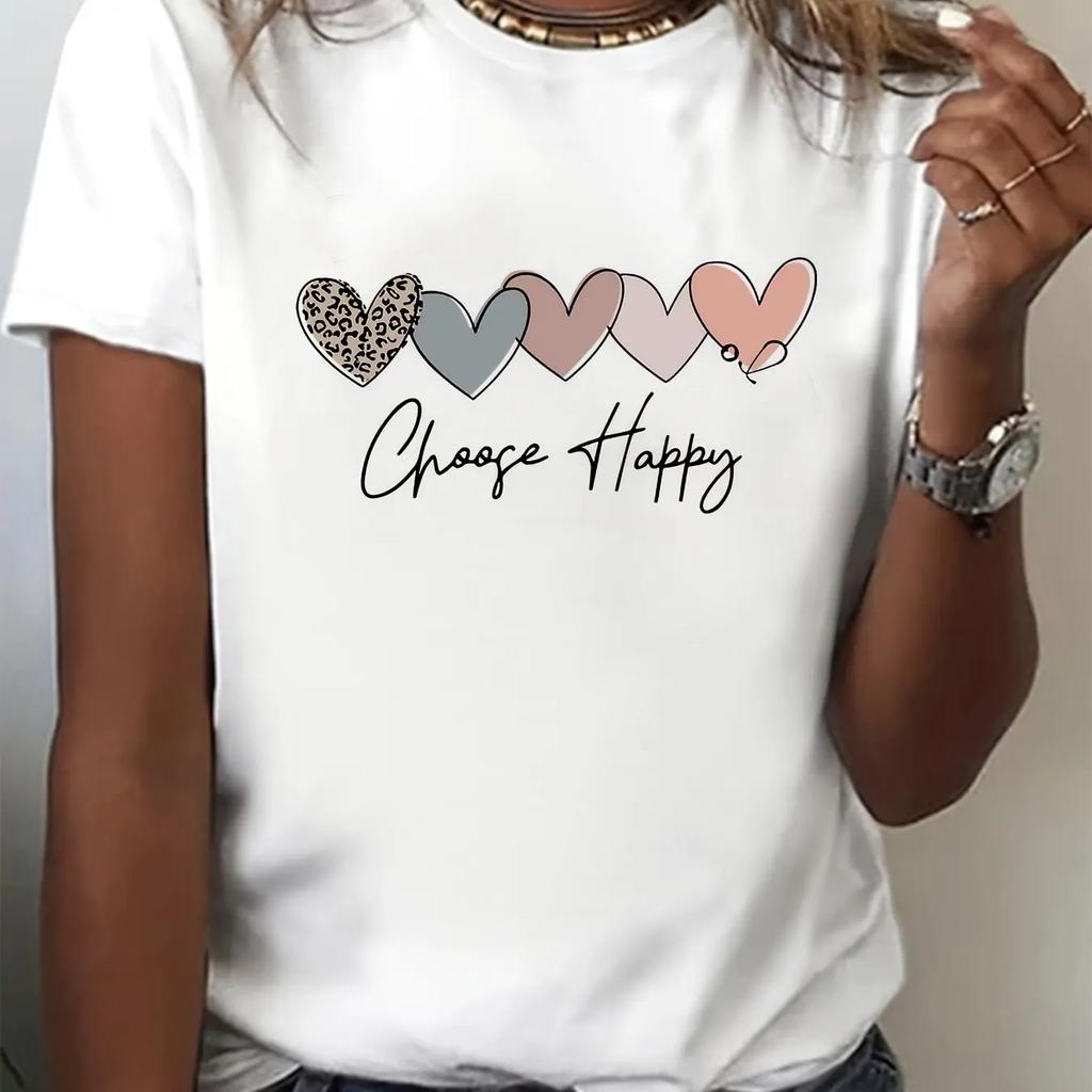 Women's T-shirt Heart-shaped Pattern Printing Summer Clothing Round Neck Short Sleeve Summer Sleeved Harajuku Streetwear Tops