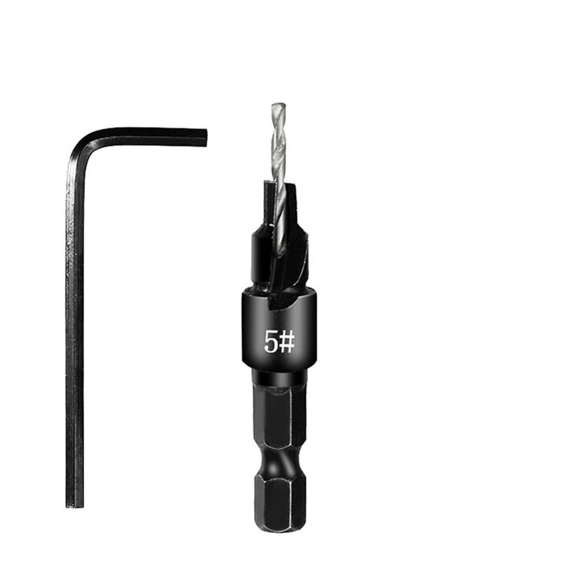 #5 #6 #8 #10 #12 Woodworking Hole Opener Hexagonal Screw Hardware Tool Countersink Drill Bit Taper Hole Drilling and Reaming