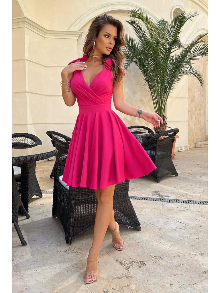 2024 European & American Women's Summer Bowknot V-neck High-waisted Dress