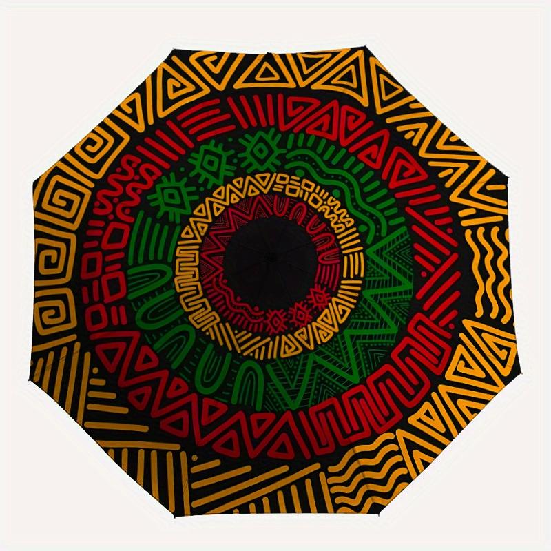 

1pc Ethnic-patterned circular design Automatic Folding Umbrella, Portable & Foldable Design with 8 Ribs, Casual Outdoor Accessory yy250729115