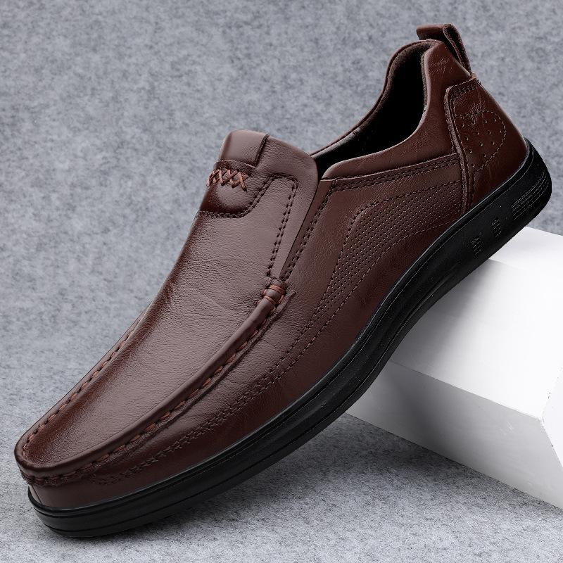 

Leather shoes men s one-pedal leather breathable soft sole non-slip middle-aged and elderly men s shoes men s business break leathershoes 45 коричневий