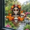 Unique Gift for Mexican Culture Fans Day of The Dead Window Clings Dia De Los Muertos Sticker Colorful Home Decor Sugar Skull with Flowers Halloween