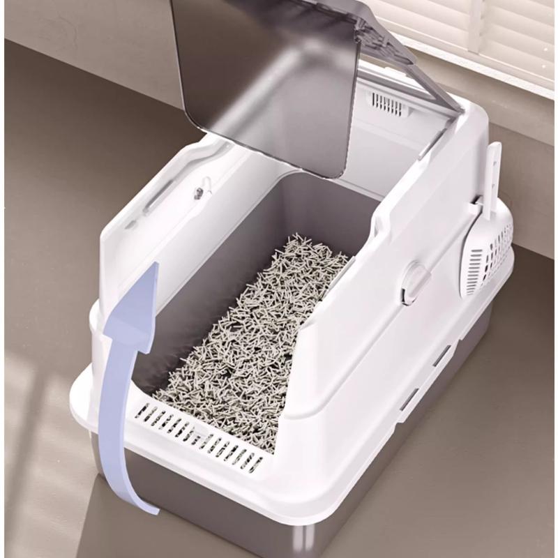Große geschlossene Katzentoilette Edelstahl Katzenschale Spritzwassergeschützt und geruchsdicht Kätzchen Toilette Jumbo Haustier Badezimmer Lösung