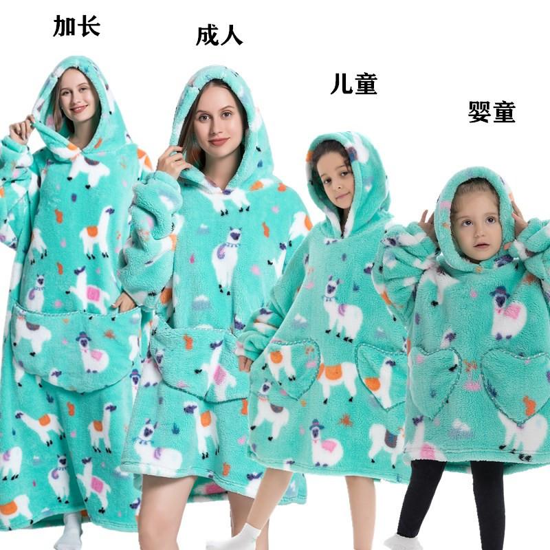 winter warm fleece hooded women's blanket sleeves fleece warm hooded sweater sweater women's hooded robe pajamas sleepwear robe