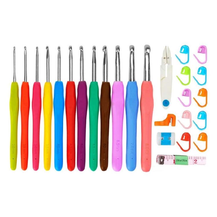 Quality Crochet Hooks 37pcs Set with Ergonomic Silicone Handles Fine Finish