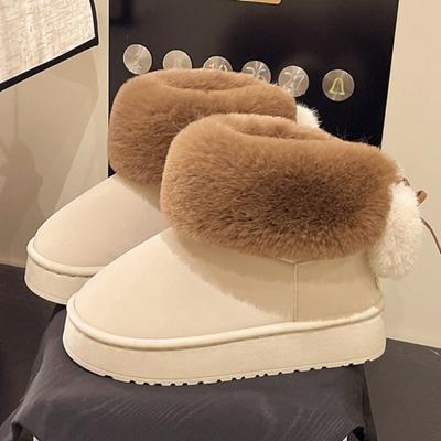 Warm Fluffy Thick Soled Snow Boots for Women Comfortable Light Weight Outdoor Winter Platform Lovely Bow Girl Fur Shoes
