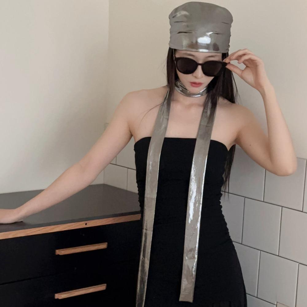 Y2K Liquid Silver Hair Scarf Hip Hop Punk Bandana Headwear Laser Color Hair Band  Girls