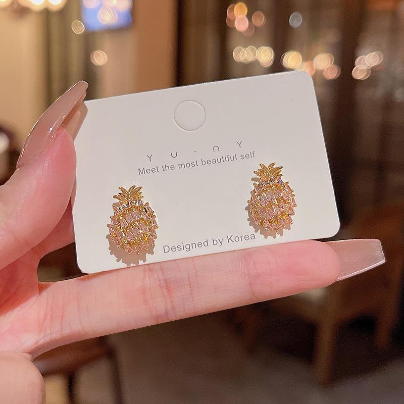 

Элегантные серьги-ананасы из серебра 925 пробы с микроинкрустацией цирконием — универсальный корейский дизайн для женщин E5574