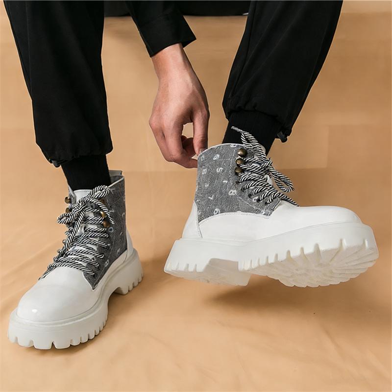 Luxury Fashion New Lace Up Mixed Patchwork Casual Ankle Boot for Men Winter Brand Designer High Tops Shoes Zapatos Hombre