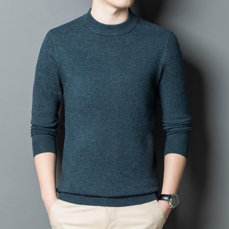 Yiliteng Men's 100% Merino Wool Mock Neck Pullover Sweater