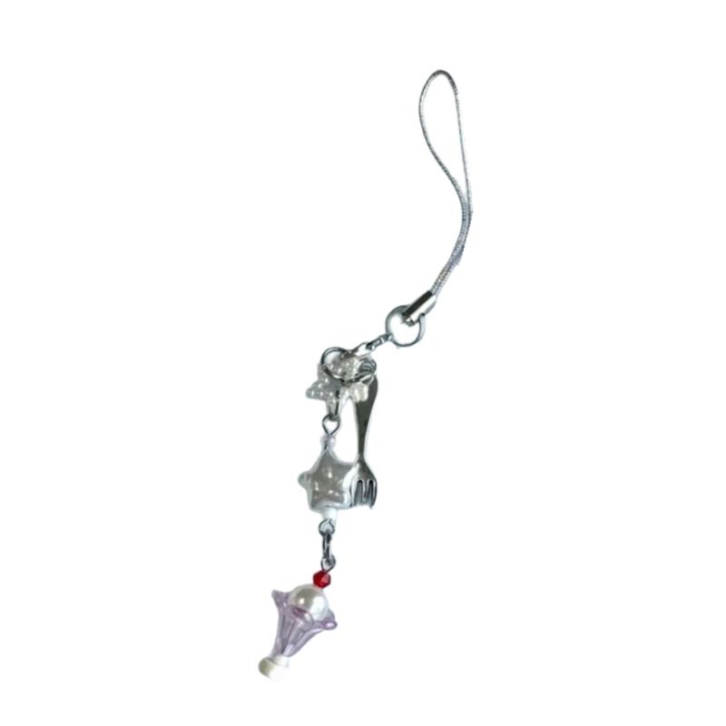 Sweet Dessert Theme Beaded Phone Strap Handmade Resin Charm for Women Girls Lovely Gift Keychain Bag Accessory