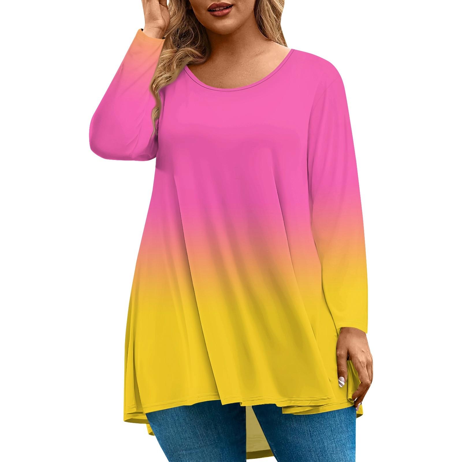 

Женская мода большого размера с круглым вырезом и длинным рукавом, повседневный свободный пуловер с принтом XL розовый