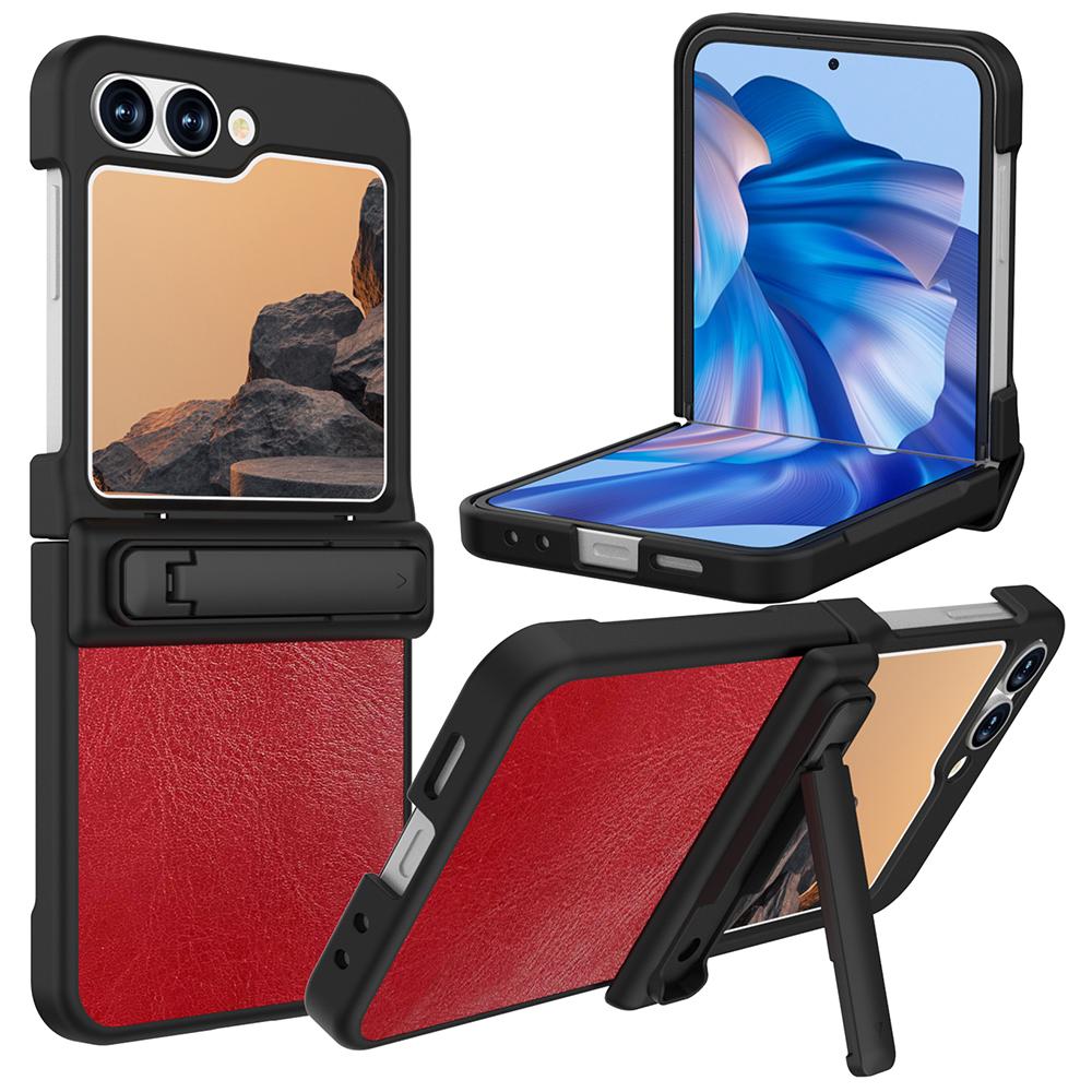 

GW181 For Samsung Galaxy Z Flip7 FE 5G/Z Flip6 5G Case Crazy Horse Texture PU+PC Phone Cover with Kickstand Dark Red