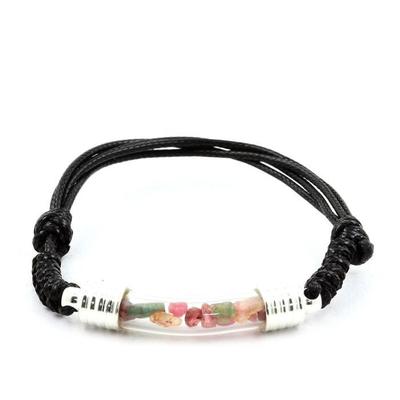 Stones and Minerals. Raw Multicolor Tourmaline Bracelet. Black Color.