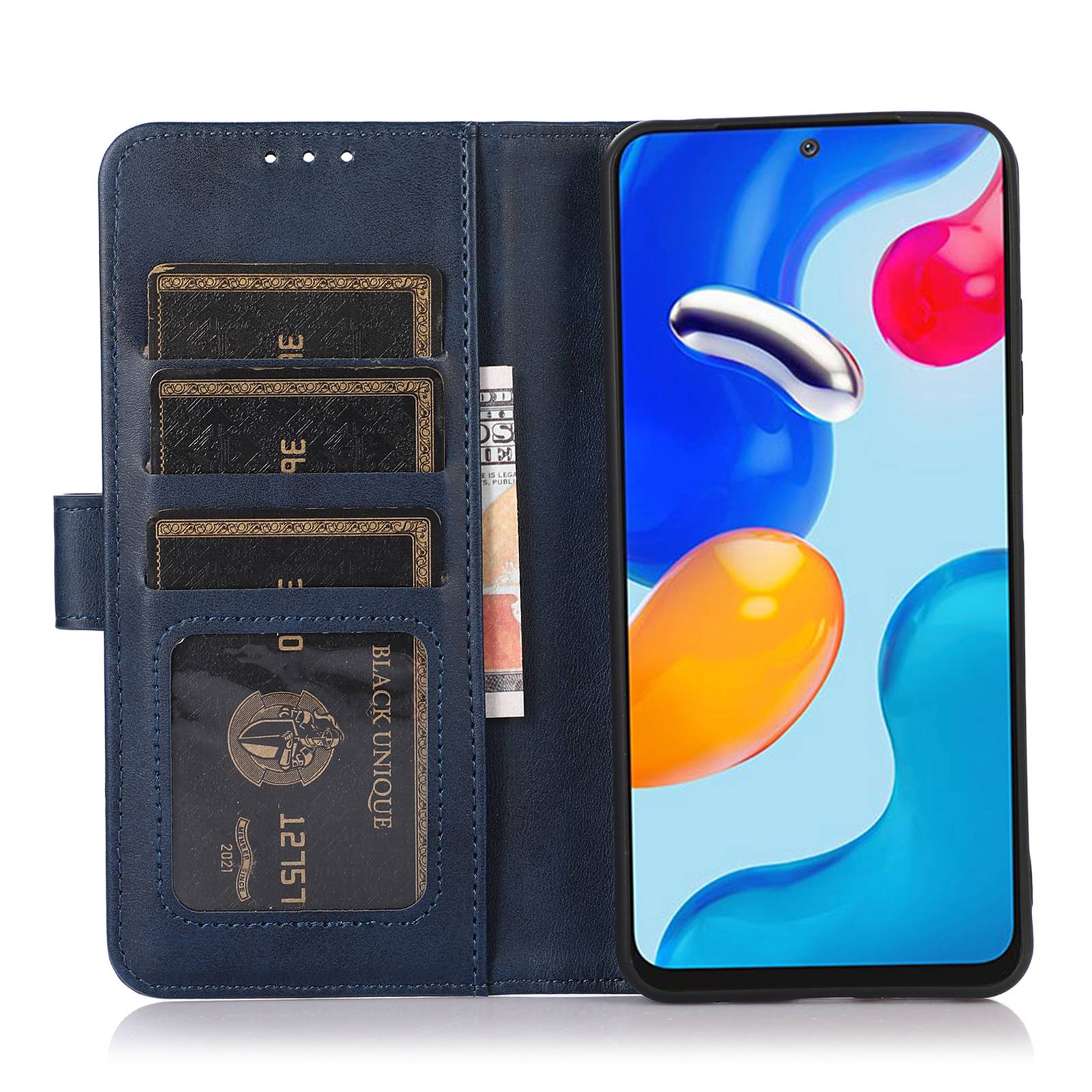 

For Samsung Galaxy A15 4G Case Cowhide Texture Leather Cell Phone Stand Cover Blue