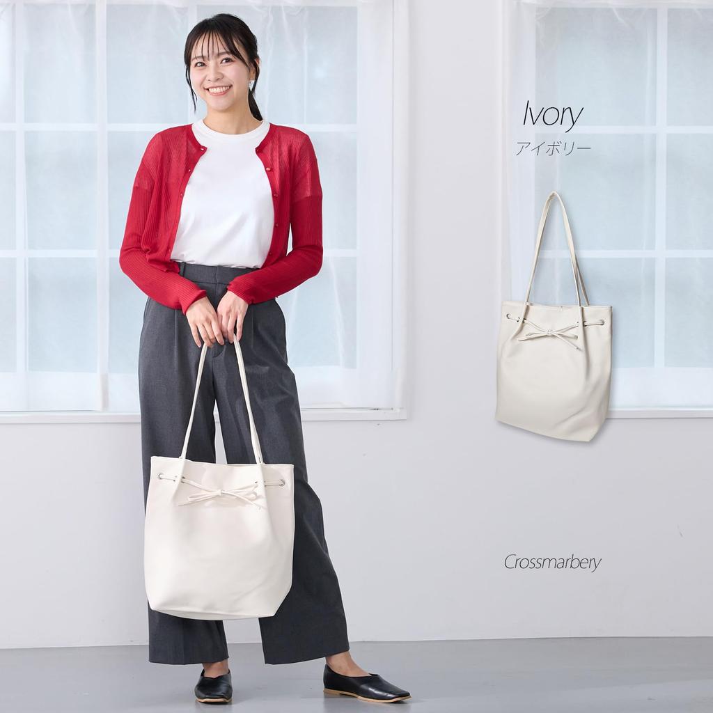 Tote Bag A4 Vertical Ladies Large Capacity Cute Stylish Adult Commuting Synthetic Leather Shoulder Bag Handbag Bag Soft Vertical R63 Ivory [Cross