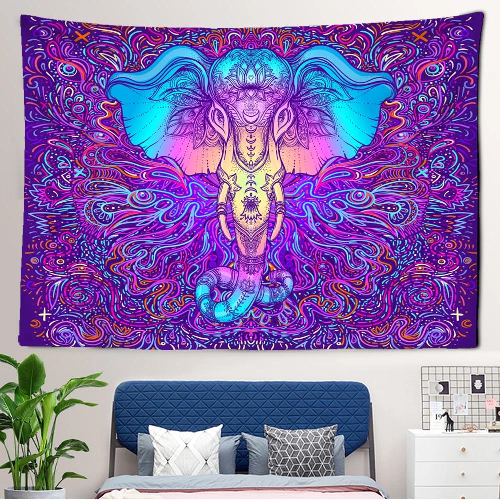 India Mandala Tapestry Elephant Buddha Aesthetic Wall Hanging Print Boho Decor Vintage Ation Psychedelic Home  Room