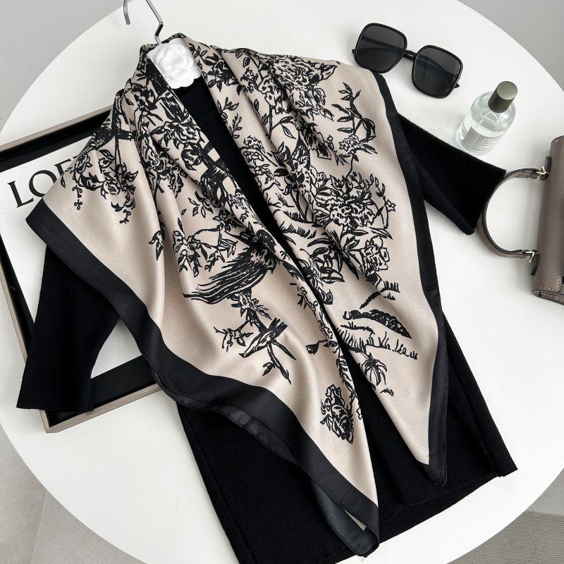 Letra Estampada Seda Imitada de Alta Qualidade Lenço de Seda Twill Decorativo Feminino