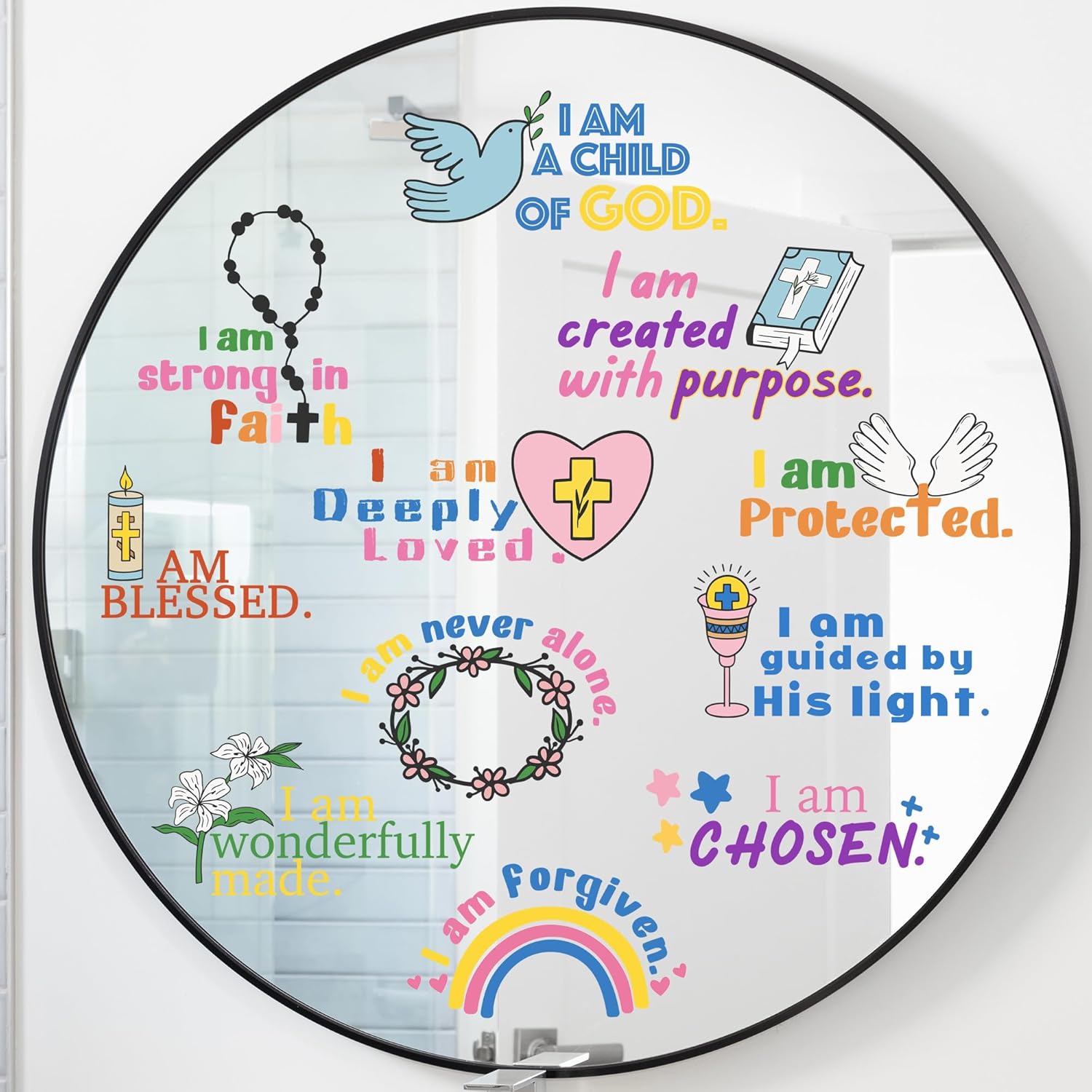 11 Positive Affirmation Mirror Stickers | Reble Static Decals with Motivational Quotes | Teen Girl Gift for pirational Bathroom Mirror & Window Decor Bible-Inspired