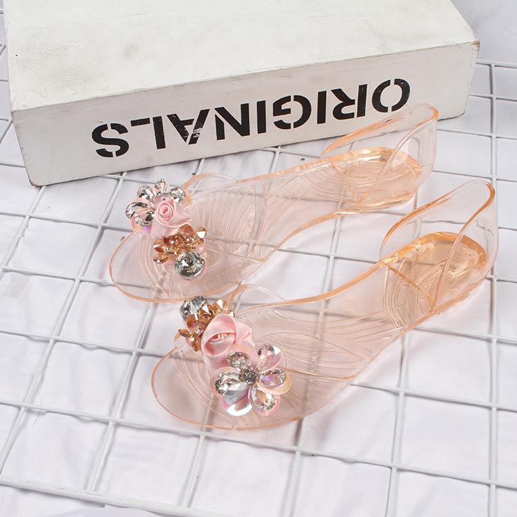 Yuzhihao Summer Fashion Rhinestone Butterfly Transparent Flat Sandals for Women 37