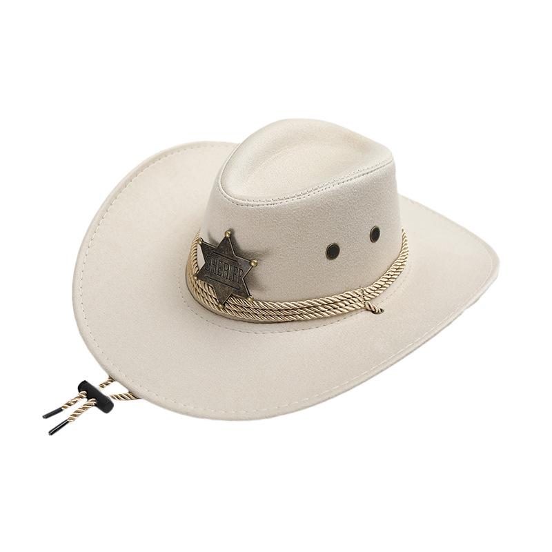 Western Cowboy Hat, Vintage Sheriff Hat Men's and Women's Horseback Riding Tourism Fishing Shade Sun Protection Belt Wind Rope