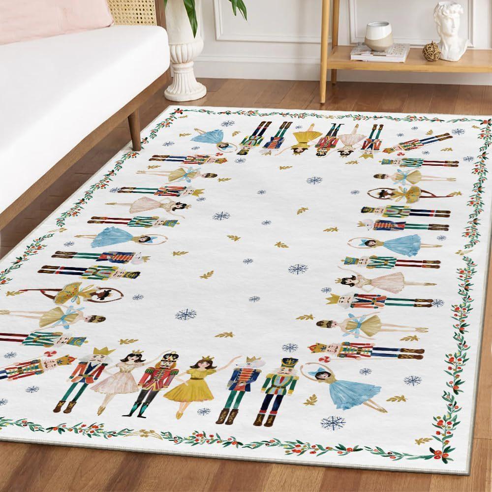 Christmas Carpet Christmas Tree Reindeer Floor Mat Living Room Sofa Decor Rug Bedroom Bedside Rug Washable Holiday Floor Mat