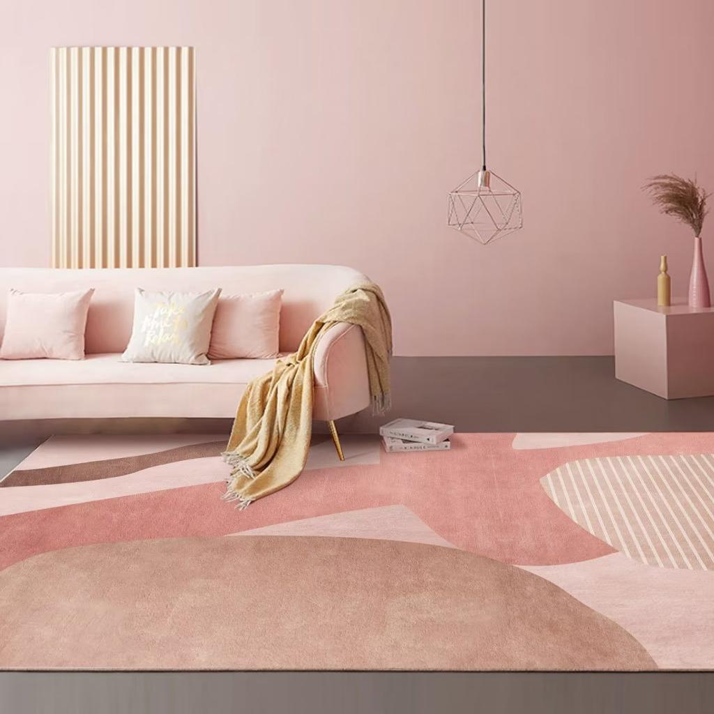 Modern Minimalist Carpets for Living Room Light Luxury Geometric Pink Floor Mat Fluffy Soft Coffee Table Bedroom Rug Non-slip