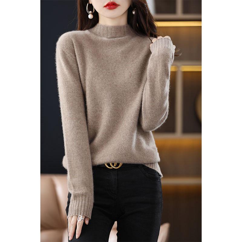 Women's High Neck Loose Pullover: Pure Wool & Cashmere Knit Sweater, Autumn/Winter Base Layer