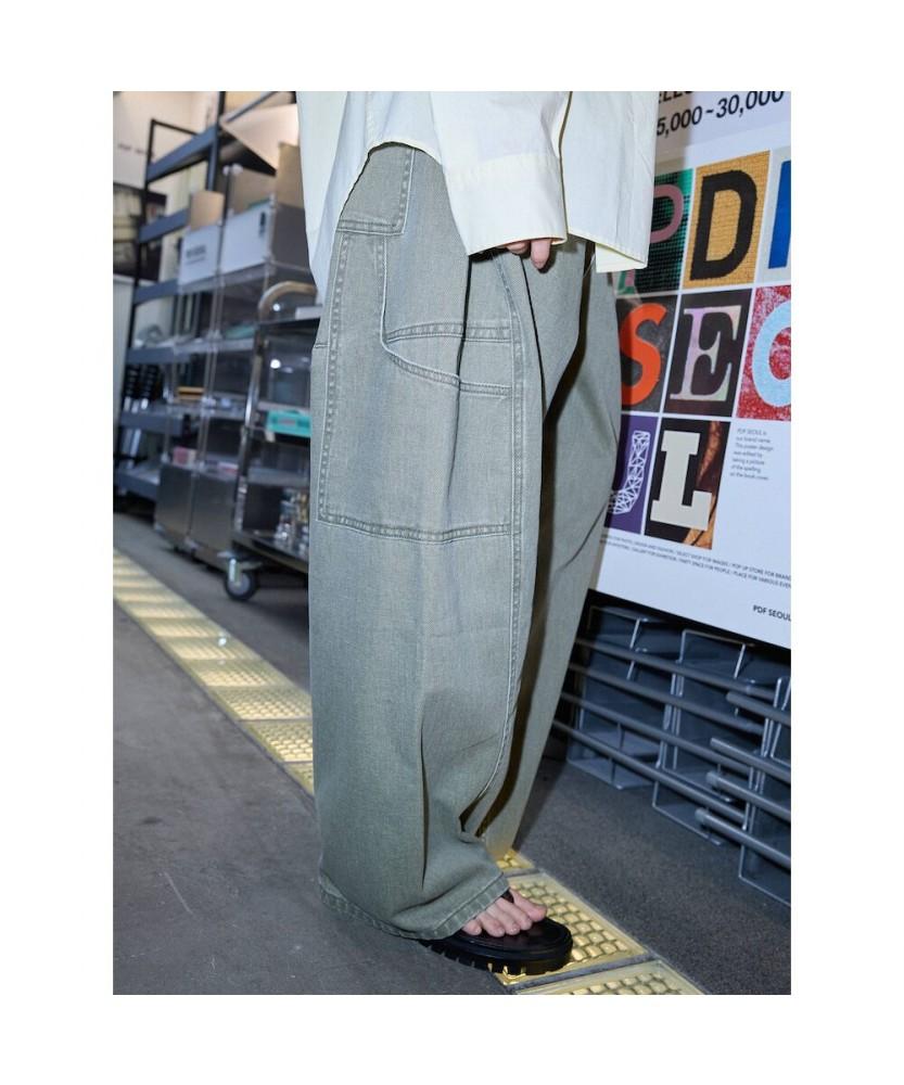 Saendeusaundeu (Unisex) Wide Balloon Fit Work Denim Khaki