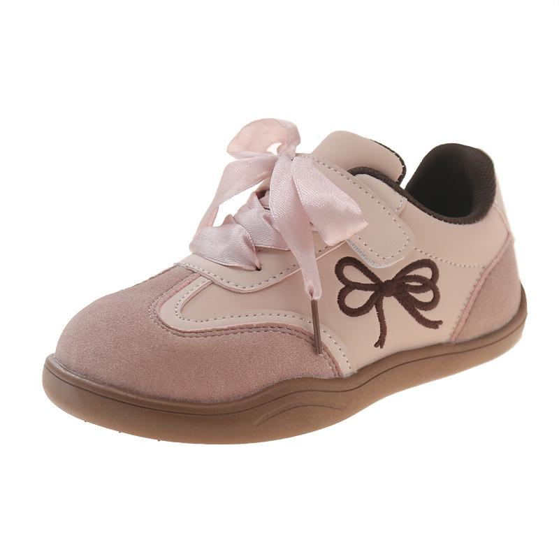 Girls Bow Embroidery Casual Sneakers Velcro Strap Suede Patch Kids Flat Shoes 23