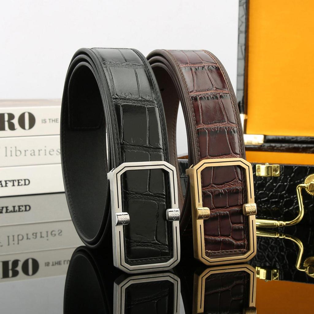 Men's Casual Crocodile Leather Belt - 3.8 Wide