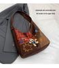 Plaid Canvas Tote Bag: Cute Cartoon Design, Large Capacity, Commuter-Friendly Shoulder Bag for Women